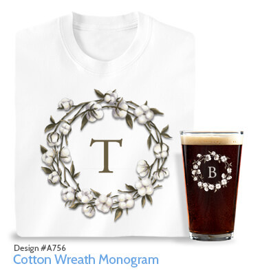 Cotton Wreath Monogram - T-Shirt, Hat & Pint Glass