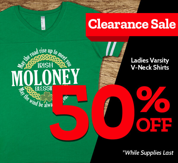 Clearance Sale 50% off all Varsity V-Neck Ladies T-Shirts