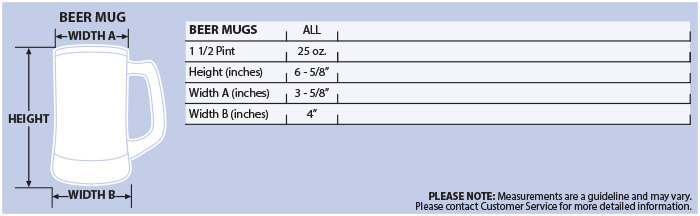 beer mug sizes chart