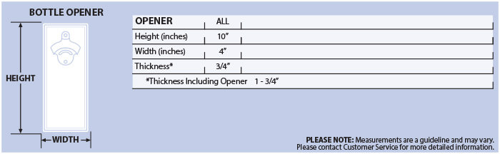 bottle opener sizes chart