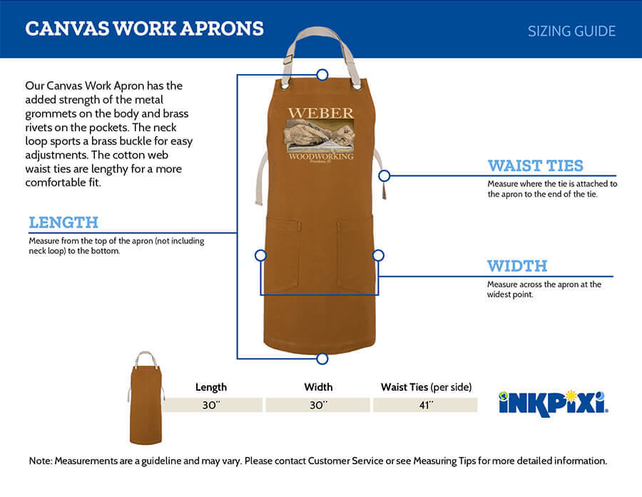 canvas work apron sizes chart