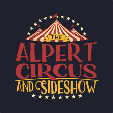 A big top circus tent above The Your Name Circus And Sideshow in a carnival style font, surrounded by stars.