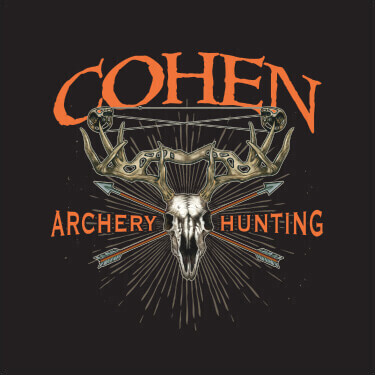A613 Archery Hunting - Your Name Archery Hunting around a buck skull with a compound bow for antlers and an X made of arrows.