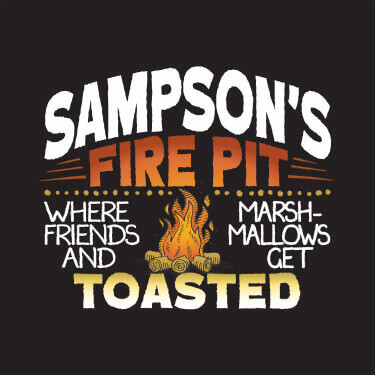 A496 Fire Pit - Your Name Fire Pit, Where Friends And Marshmallows Get Toasted, around a small bonfire.