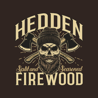 A703 Firewood - Your Name Split and Seasoned Firewood around a lumberjack skull and axe crossbones.