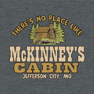 A249 Cabin - There's No Place Like Your Name Cabin, Your Location, around a classic log cabin flanked by pine trees.