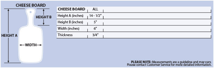 cheese board sizes chart
