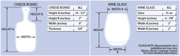 cheese board wine sizes chart