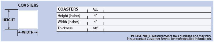 cherry coaster sizes chart