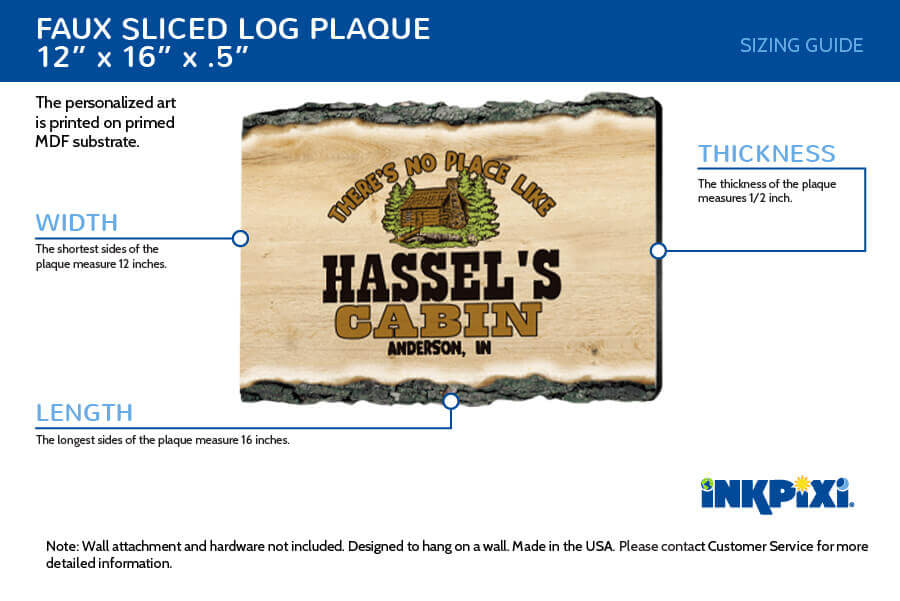 faux sliced log plaque sizes chart