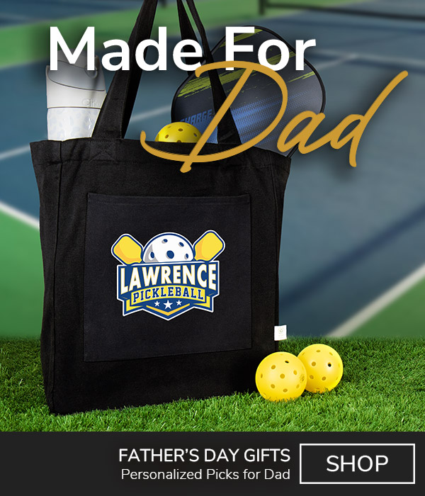 Father's Day Gifts. Made For Dad. A personalized black tote bag holds gear for summer athletics and recreation.