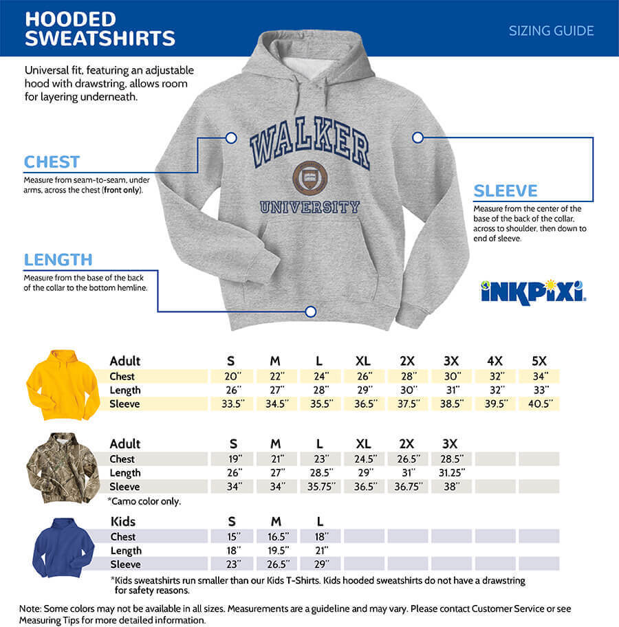hoodie sizes chart