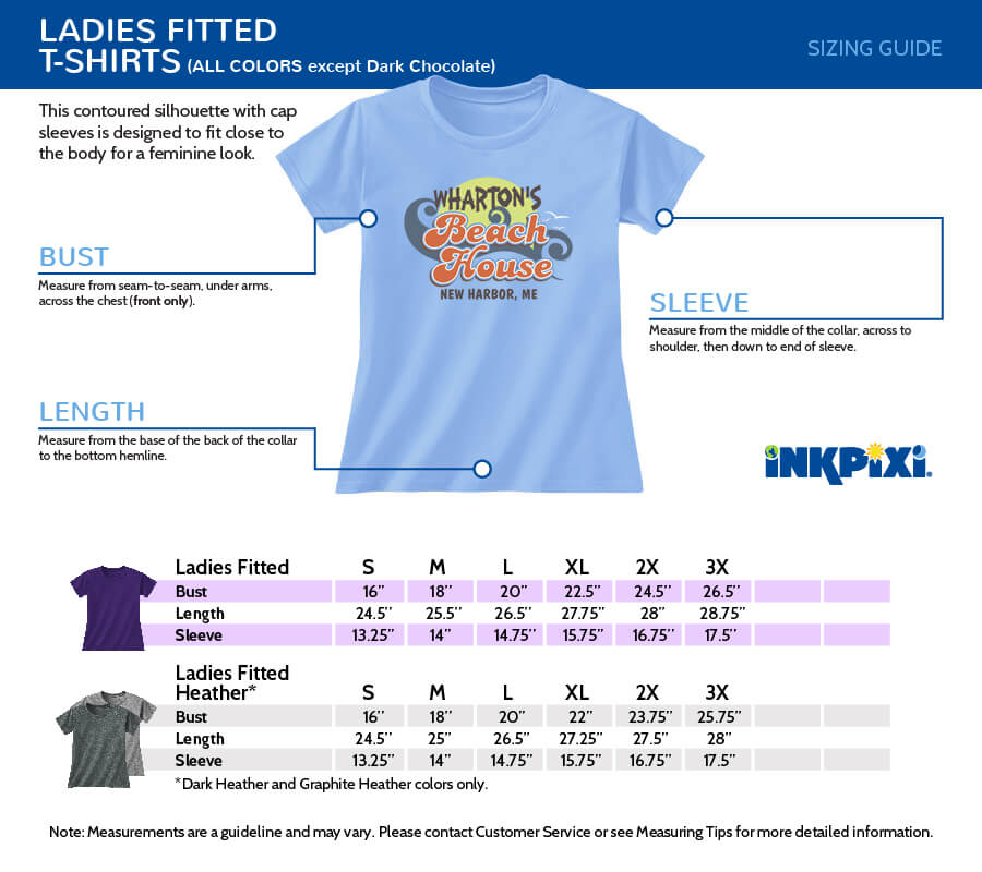 ladiestee fitted sizes 2016 chart