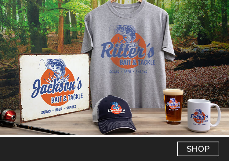 Bait and Tackle personalized shirts, wine glasses, coasters, and more!