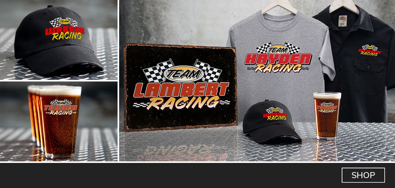 Racing Team hats, masks, work shirts, and more!