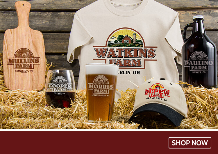 Personalized Farm t-shirts, pint glasses, and more!