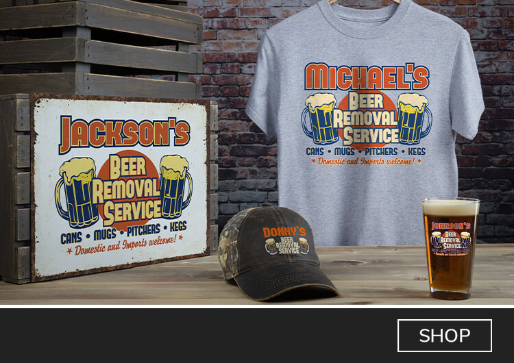Personalized Beer Removal shirts, coasters, and more!