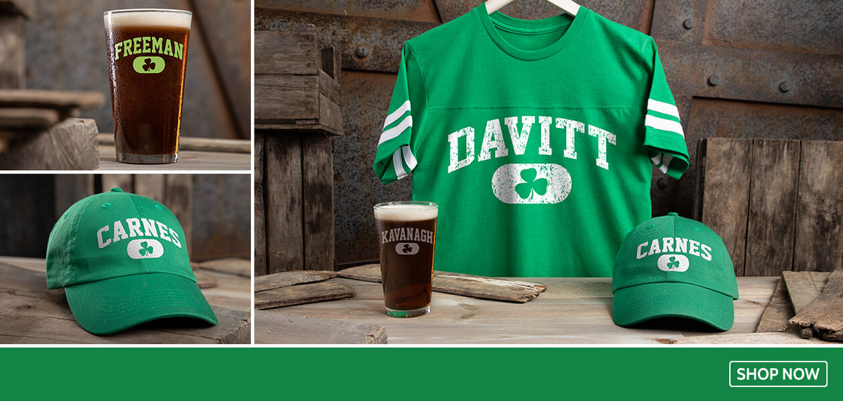 Personalized Irish Varsity shirts, hats, and more!