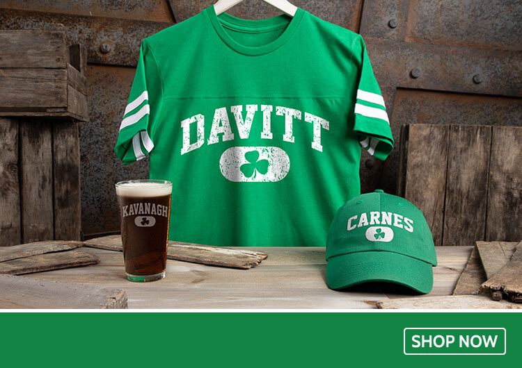 Personalized Irish Varsity shirts, hats, and more!