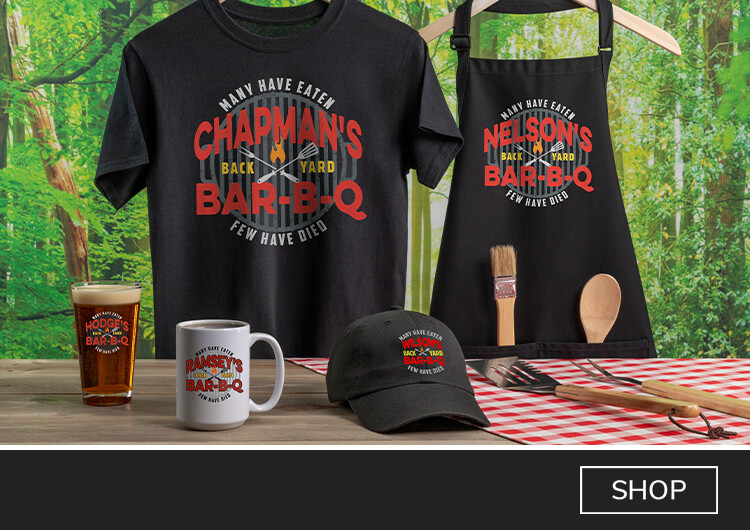 Personalized Few Have Died BBQ sweatshirts, growlers, coasters, and more!