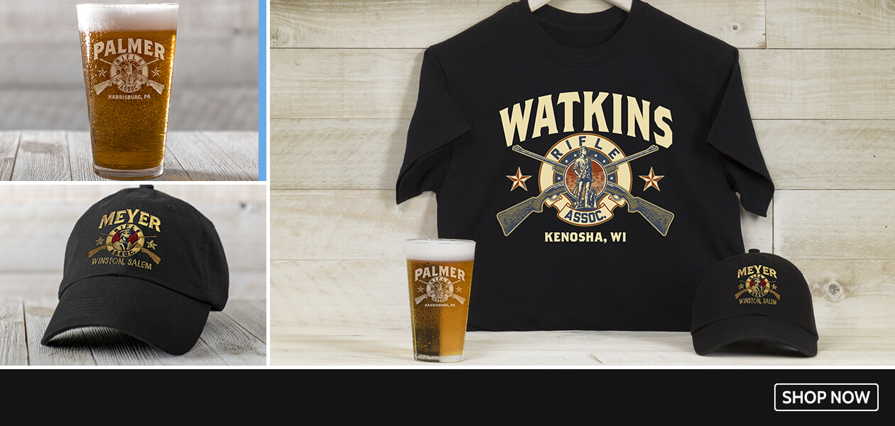 Personalized Rifle Association shirts, hats, and more!