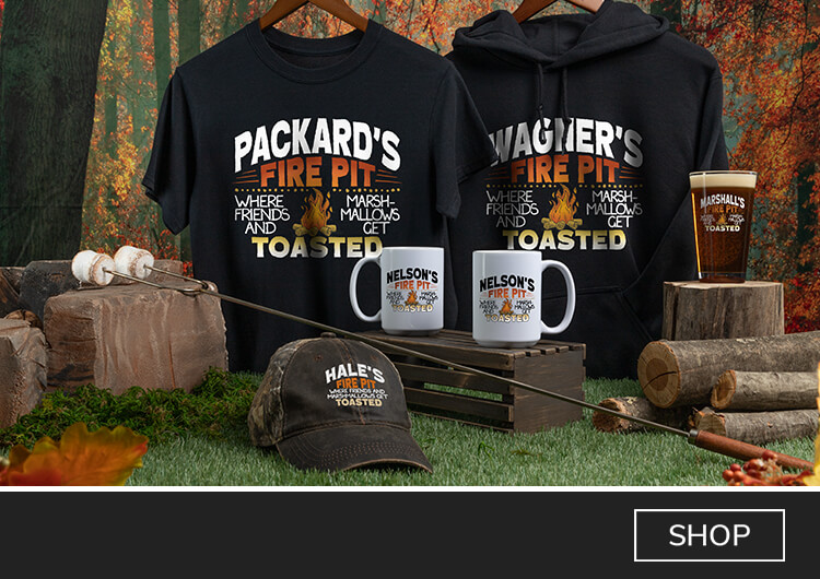 Personalized Fire Pit pint glasses, coasters, bottle openers, and more!