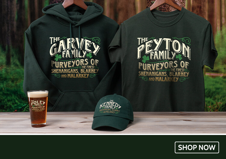 Personalized Shenanigans Family sweatshirts, coffee mugs, wall art, and more.
