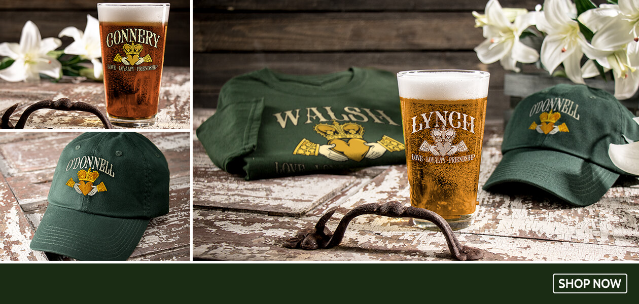 Personalized Claddagh shirts, hats, pints, and more!