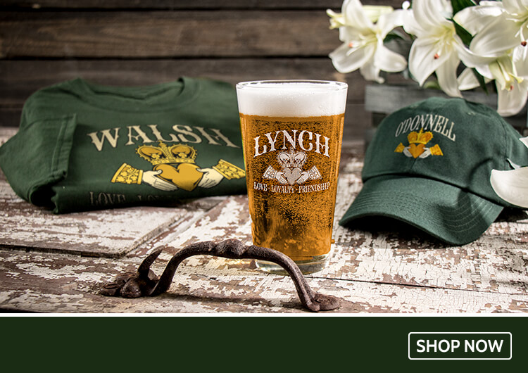 Personalized Claddagh shirts, hats, pints, and more!