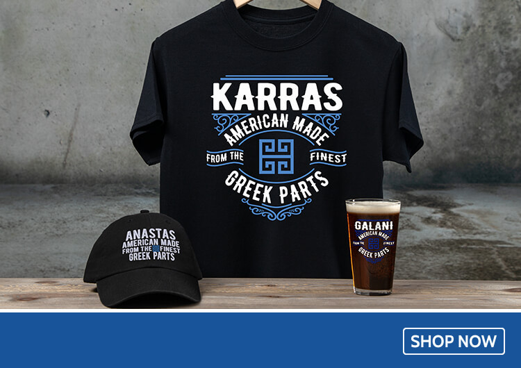 Greek Parts personalized shirts, hats, pint glasses, coffee mugs, and more for all of your gift-giving needs.