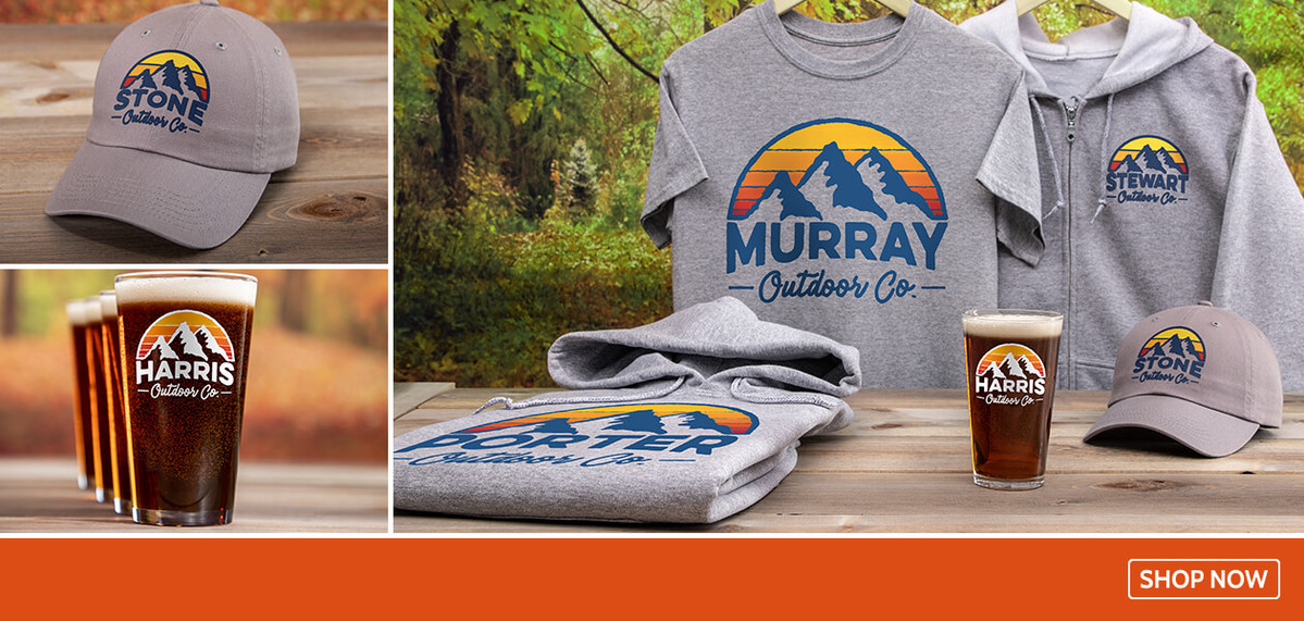 Outdoor Company hats, pint glasses, coasters, and more!