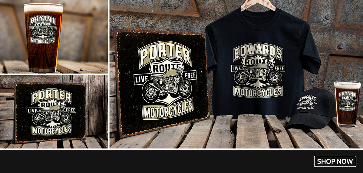 Personalized Motorcycles work shirts, coffee mugs, coasters, and more!