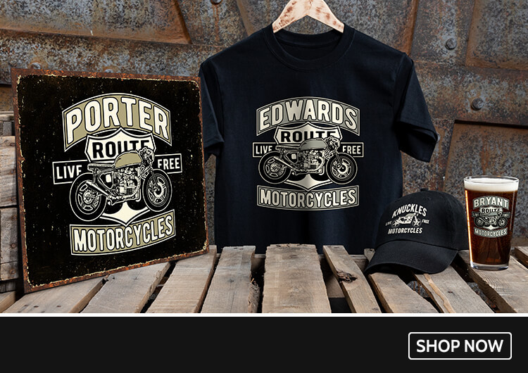 Personalized Motorcycles work shirts, coffee mugs, coasters, and more!