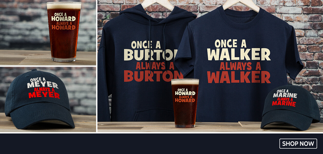 Always custom pint glasses, hats, gift sets, and more!