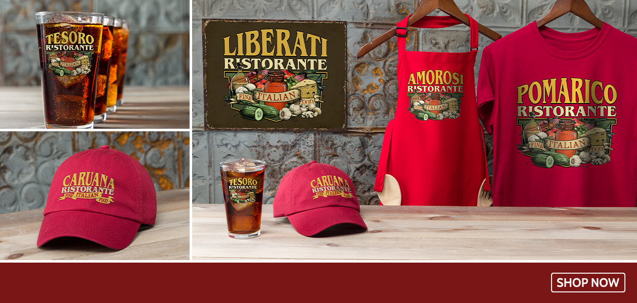 Ristorante personalized gifts for your great big Italian family. Just add your name!