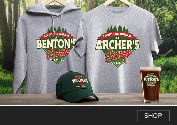 Add a personal touch with our Livin' The Dream Camp design #A753. Personalize shirts, hats, coffee mugs, and more - then head off to your happy place.