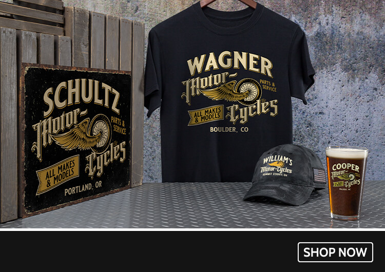 Personalized Classic Motorcycles shirts, growlers, pint glasses and more!