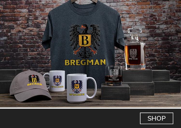Personalized German Monogram design #A824 shirts, hats, pint classes, wine glasses, and more. Just add your family name.