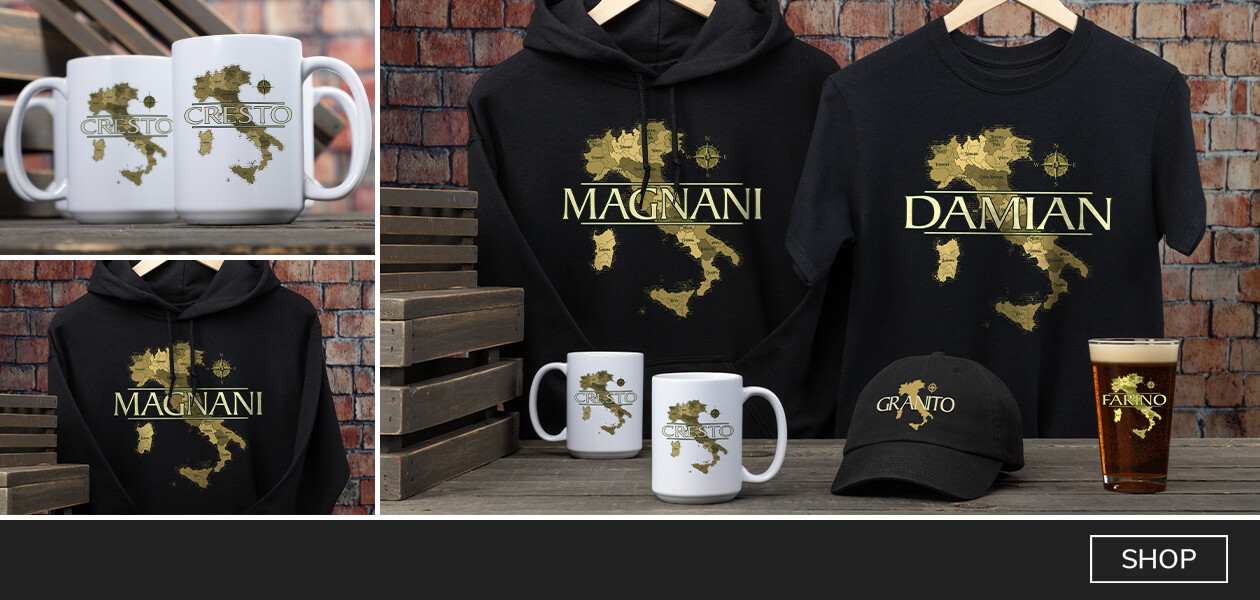 Personalized Italian Heritage gifts just for your Italian friends and family. Choose from shirts, hats, barware, and more - then add your name!