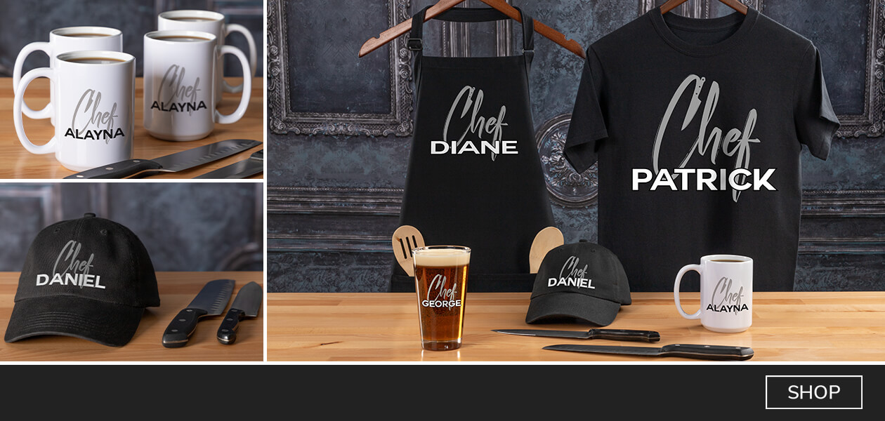 Chef custom tees, sweatshirts, hoodies, signs, barware, and more!
