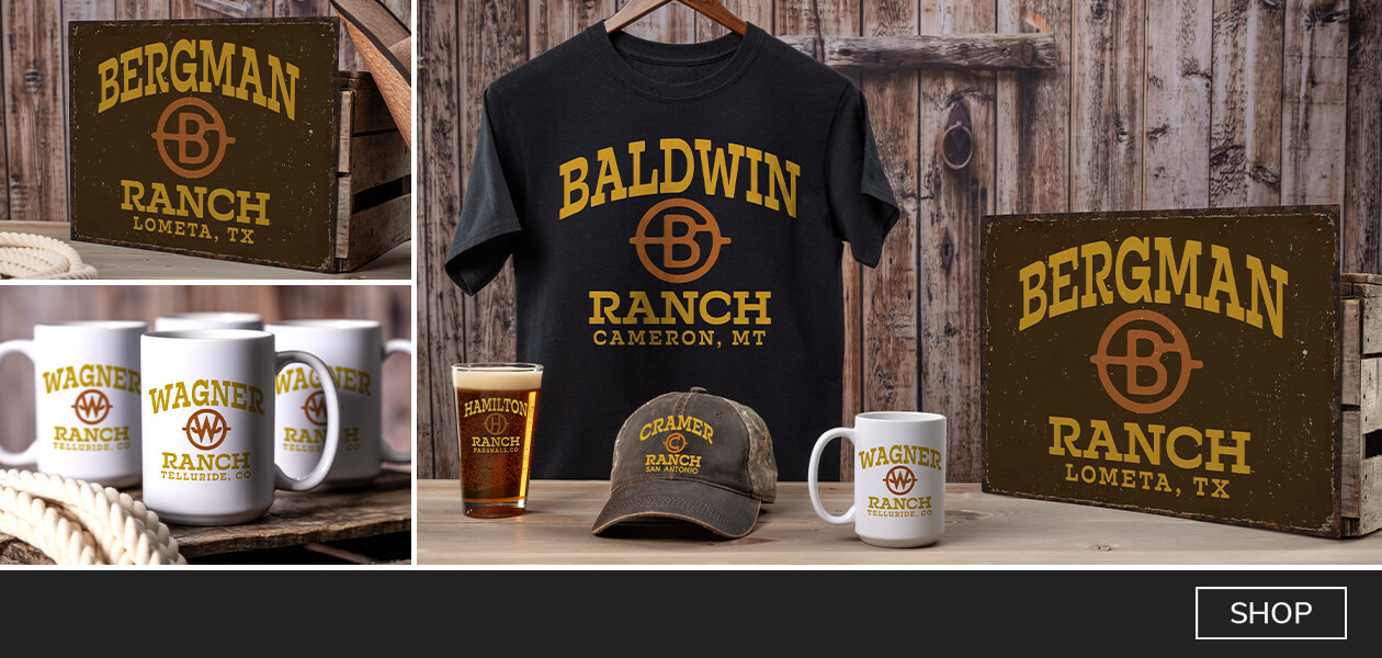 Ranch Monogram custom T-shirts, hats, barware, coasters, and more!