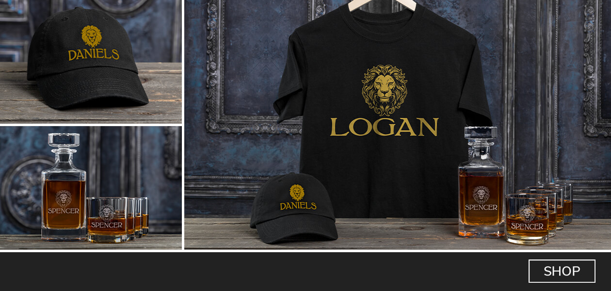 Lion custom tees, sweatshirts, barware, hoodies, polos, and more!