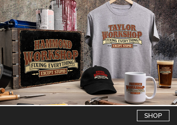 Workshop personalized tees, hats, hoodies, sweatshirts, Adidas products, camo, pullovers, cheese boards, art, barware, and more!
