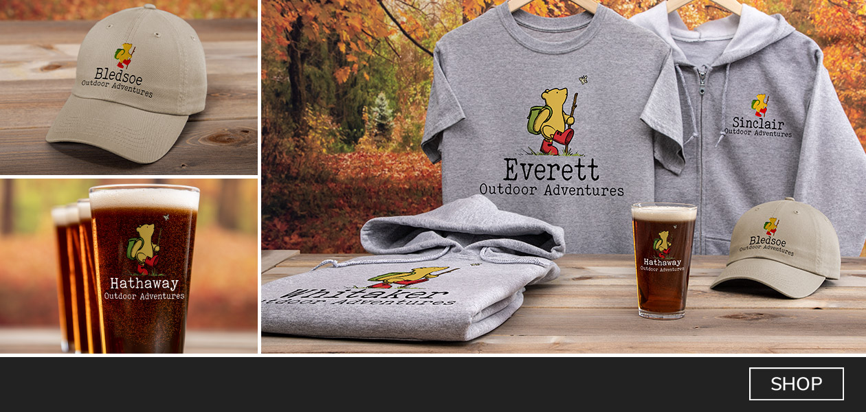 Outdoor Adventures t-shirts, hats, pint glasses, and more!