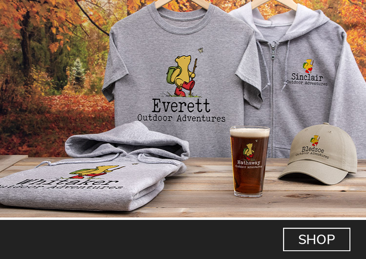Outdoor Adventures t-shirts, hats, pint glasses, and more!