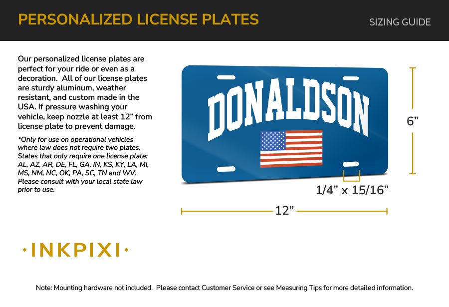 license plate sizes chart