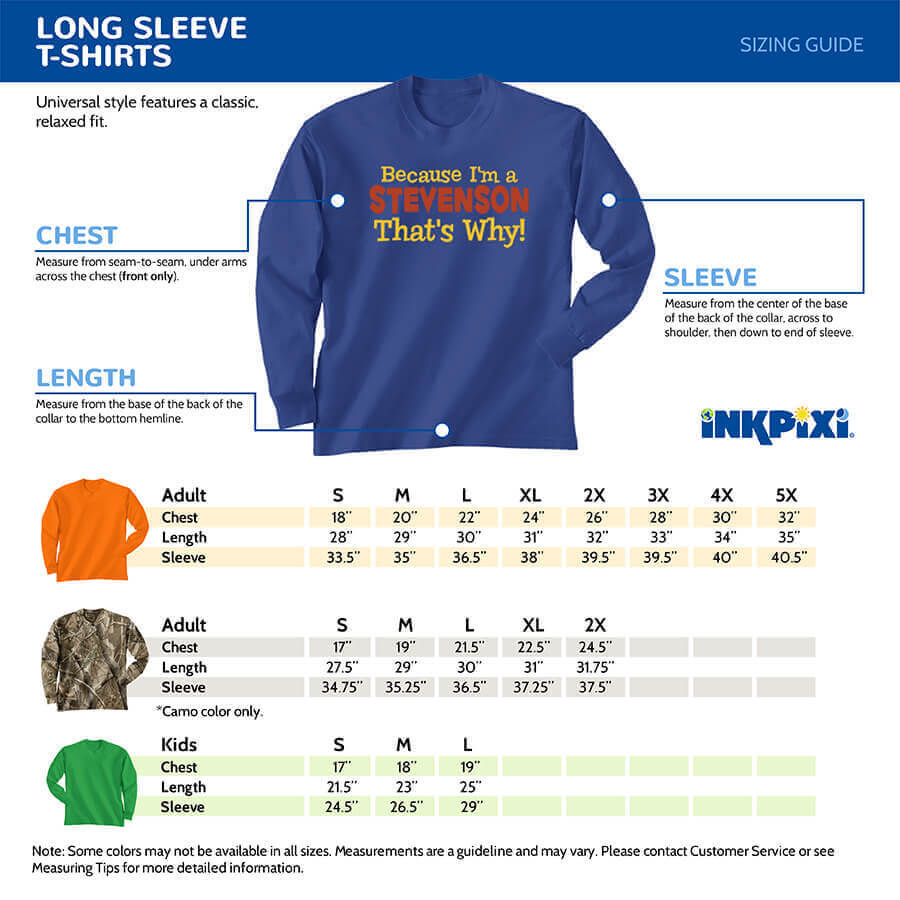 Long Sleeve Sizing Guide