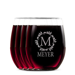 Wine & Spirits Engraved Stemless Wine Glasses