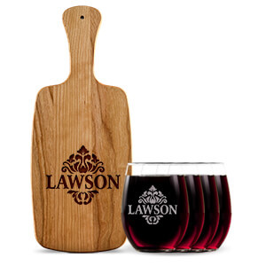 Valentine's Day Cheese Board & Wine Glass Gift Set