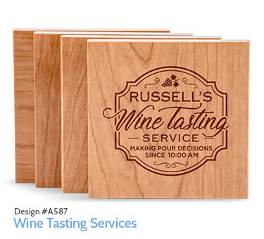 A587 Classic Wine Tasting Services Cherry Wood Coaster - Engraved (set of 4)